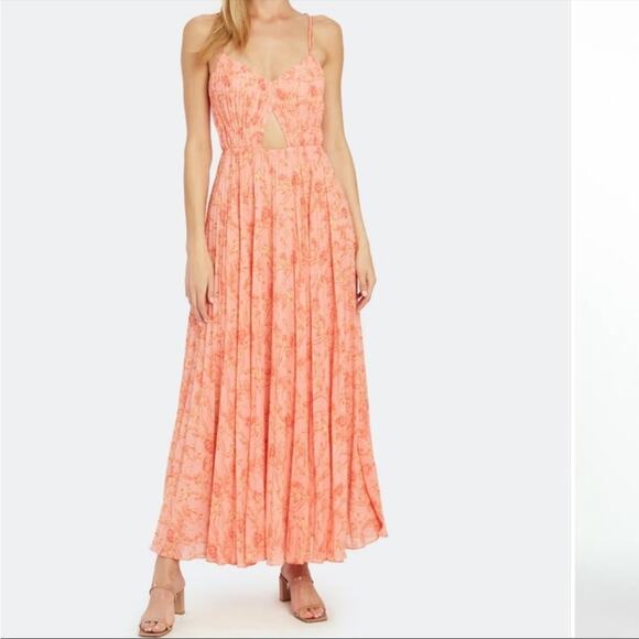 Amur | Chiffon Maxi Dress Pleated Long Flowing Cut Out 6 - Picture 5 of 14